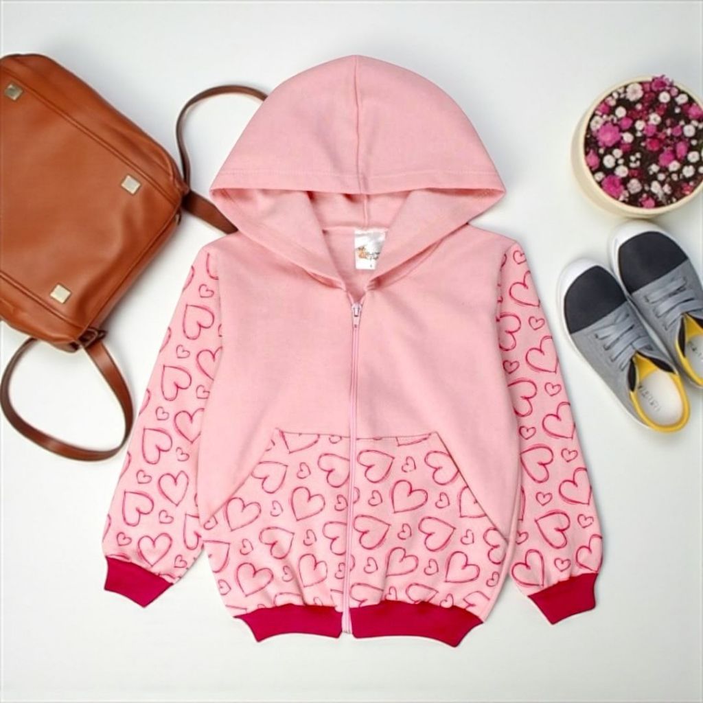 Jaqueta Moletom Infantil Menina Estampada Com Bolso Zíper E Capuz