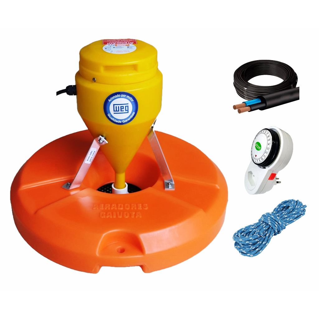 Kit Aerador Chafariz 0,5 Cv Gaivota Para Tanque De Peixes Lago Açude Piscicultura - Timer Cabo Corda