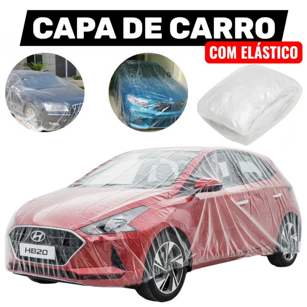 Capa Protetora de Carro Plástica Automotiva Transparente Impermeável com Elástico – P, G ou GG