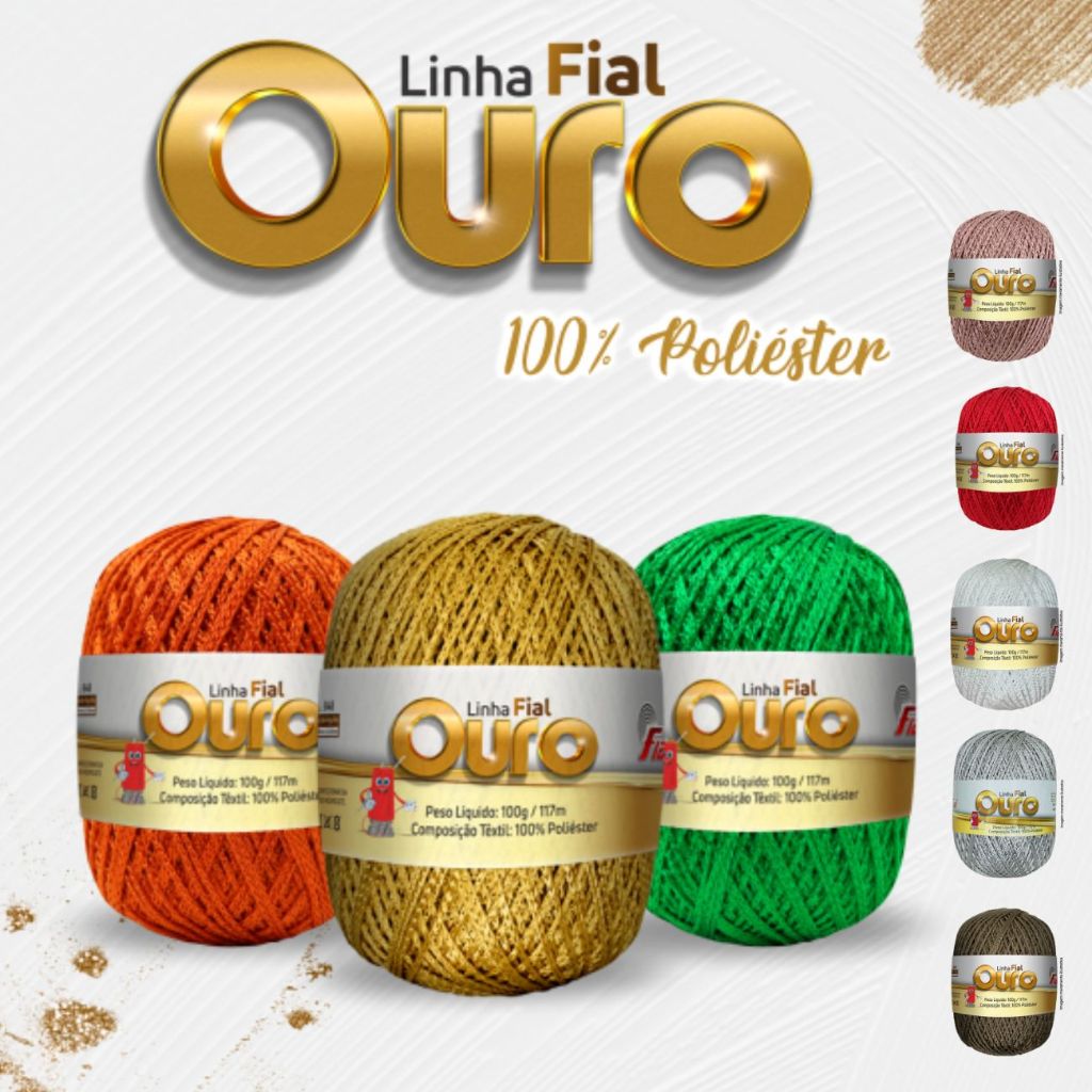Linha Fial Ouro 117m/100g - 8 Cores Vivas Disponivel , Crochê, Tricô, Artesanato Dourado