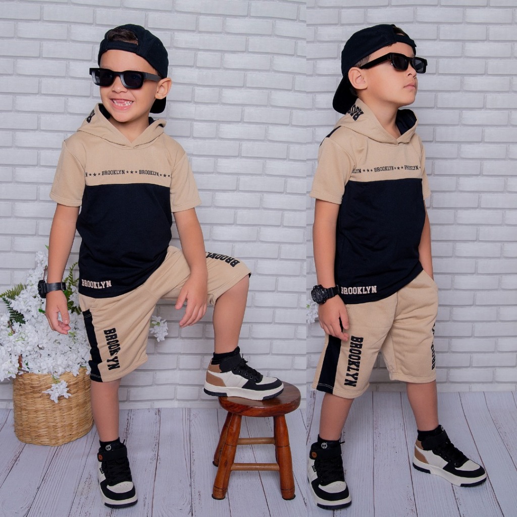 Conjunto Infantil Menino Lançamento Camisa Malha 30.1 Bermuda Moletinho Veste do 2 ao 14 anos