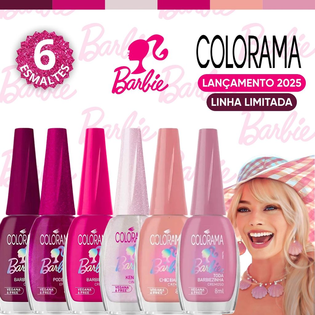 Kit Esmaltes Colorama Lançamento Barbie 6 Cores Tons Rosas Glitter Limitado Esmalte Atacado