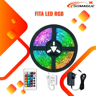 Fita Led Rgb 3528 Colorida 5m + Controle Com Ou Sem Fonte  300 Led Pra Decoração Casa Loja Gesso Teto Sanca Vitrine em Oferta na Shopee
