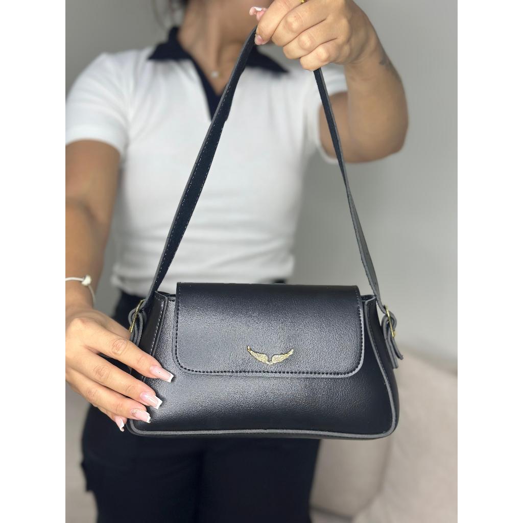 Bolsa feminina pequena de mao com alça transversal regulável baguete meia lua lançamento