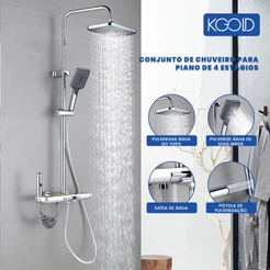 Kit Ducha Luxo 4 em 1 em Aço Inoxidável – Chuveiro com Torneira Mista para Água Fria e Quente, Parede, Alta Pressão