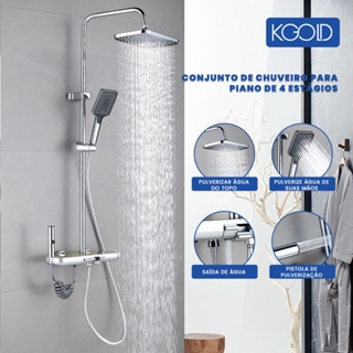 Kit Ducha Luxo 4 em 1 em Aço Inoxidável – Chuveiro com Torneira Mista para Água Fria e Quente, Parede, Alta Pressão em Oferta na Shopee