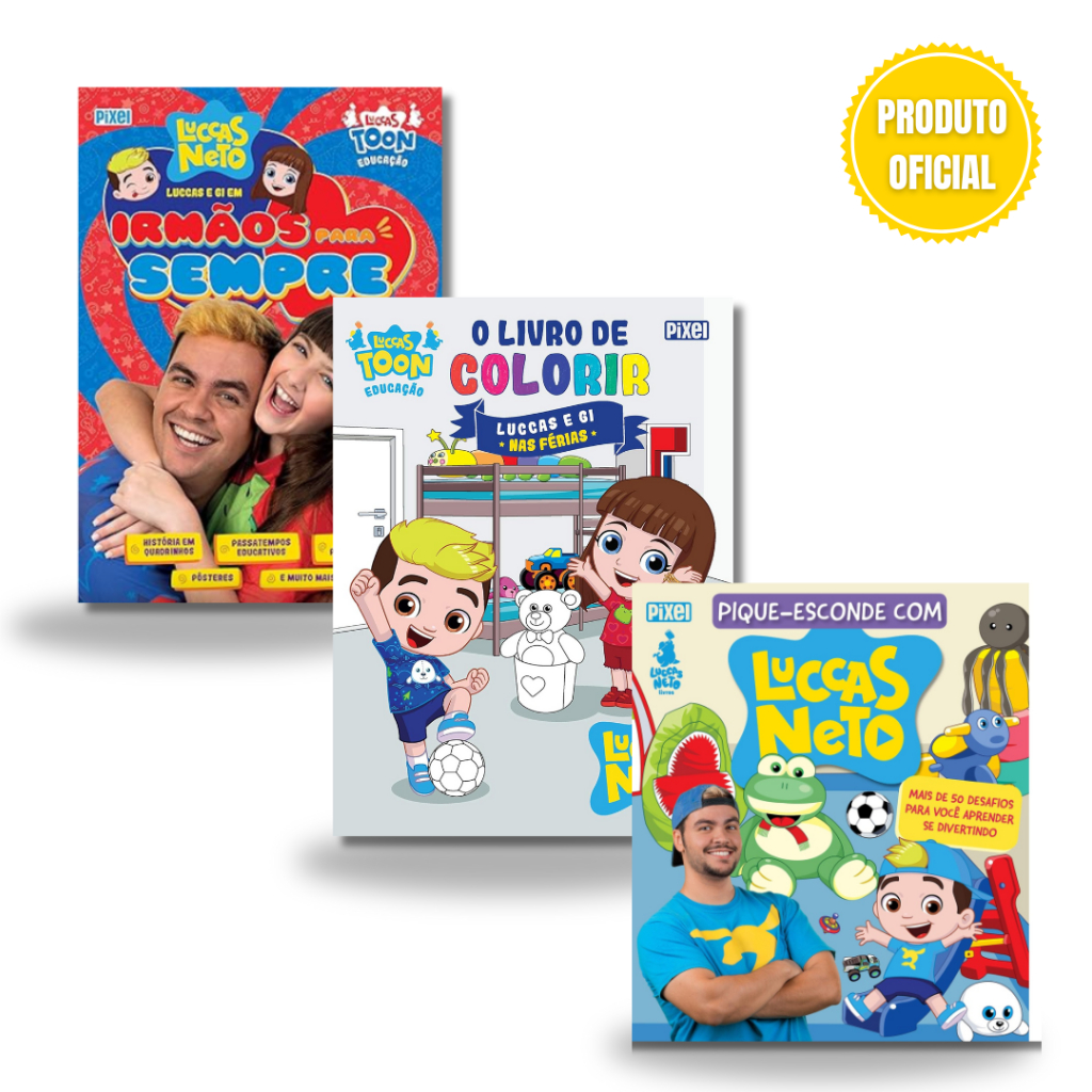 Kit Oficial 3 livros Luccas Neto com muito diversão e atividade para fazer com os pequenos