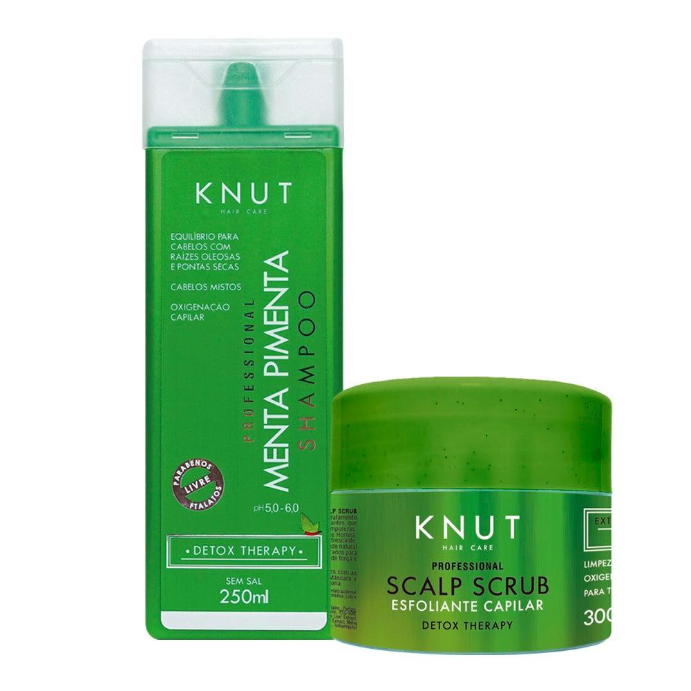 KIT DETOX KNUT Shampoo Menta Pimenta Detox Capilar 250 ml + Scalp Scrub 300g + Hair Remedy k-force