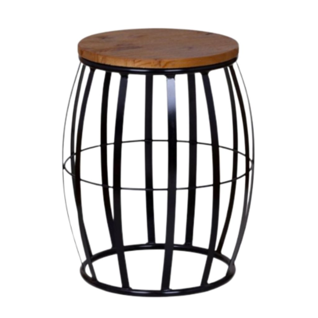 banco industrial Barril Seat Garden Reforçado para até 120kg tampo em madeira pinus com estrutura em aço carbono preto