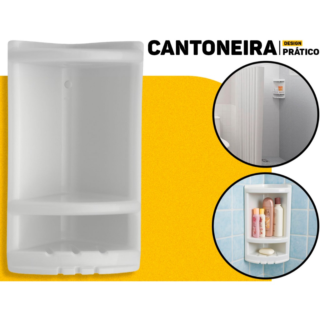 Cantoneira Plástica Dupla Para Banheiro Com Porta Shampoo Saboneteira Multiuso Astra