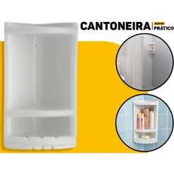 Cantoneira Plástica Dupla Para Banheiro Com Porta Shampoo Saboneteira Multiuso Astra