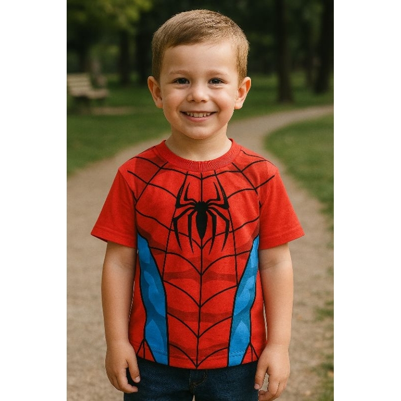 Camiseta Homem Aranha Infantil Manga Curta com Gola Reforçada 100% Algodão