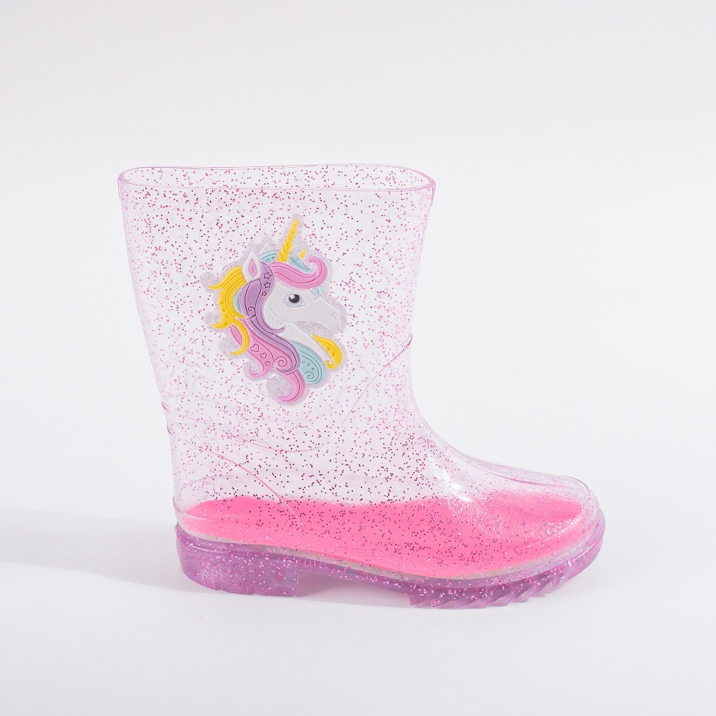 Bota Galocha Infantil Menina Unicórnio Rosa Brilho Dia das Crianças Botinha Prático Macia Leve