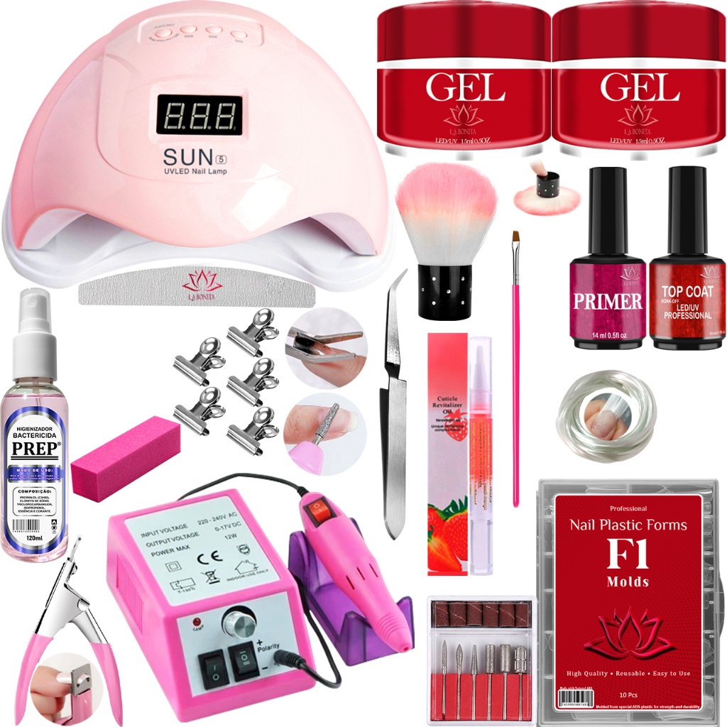 Kit Manicure Unhas de Gel Lixadeira Elétrica Cabine Sun Lixas Tips Copo Dappen Fibra Moldes Prep em Oferta na Shopee
