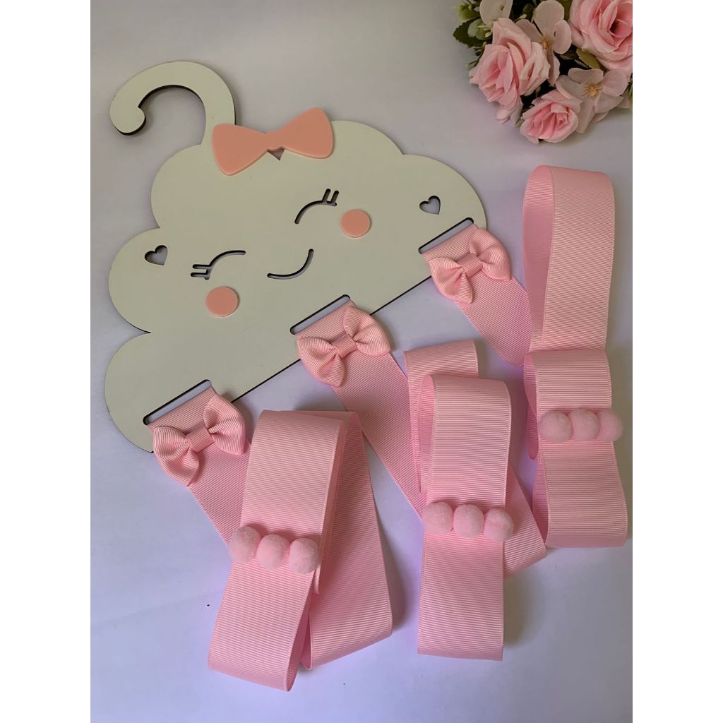 Organizador de laços, porta laços,  porta laços e tiaras, cor rosa com 3 fitas.