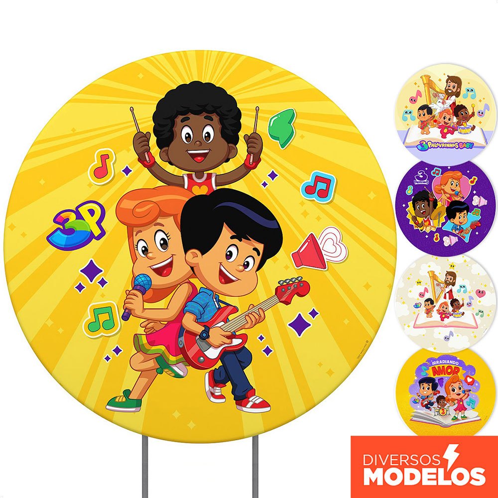 Capa Painel de Festa Redondo Decoração 3 Palavrinhas Em Tecido Sublimado C/Elástico - Licenciado em Oferta na Shopee