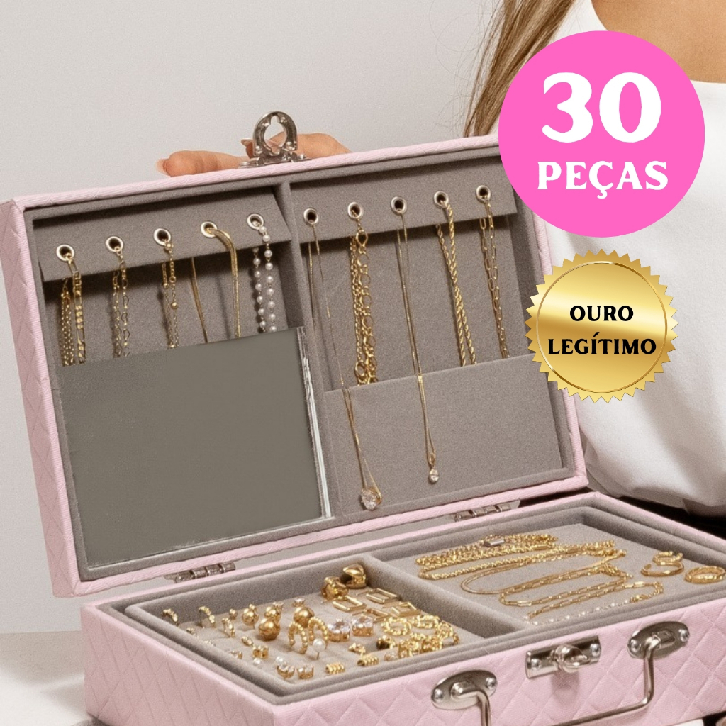 Kit Semi Joias de Luxo 30 Peças Revenda Atacado (Não vem Maleta) Banhado em Ouro 18k Alto Padrão