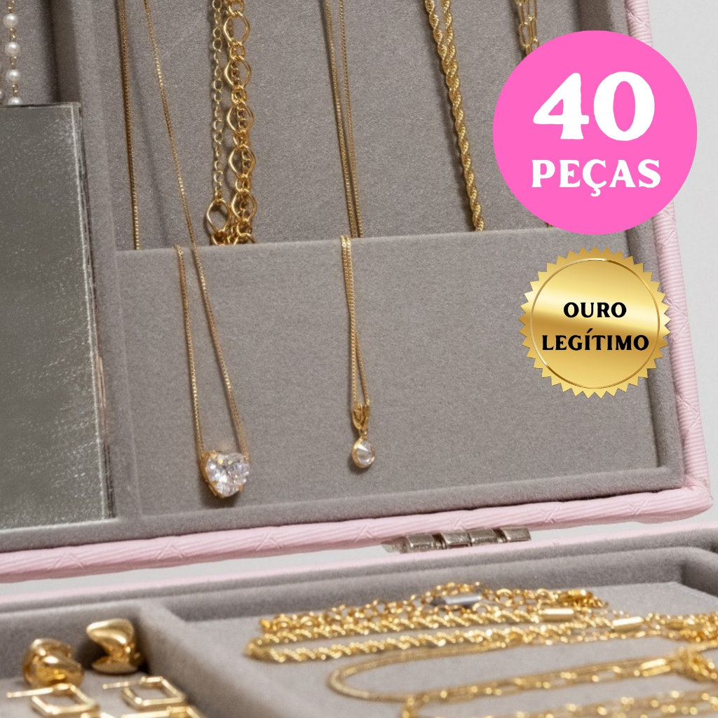 Kit Semi Joias de Luxo 40 Peças Revenda Atacado (Não vem Maleta) Banhado em Ouro 18k Alto Padrão