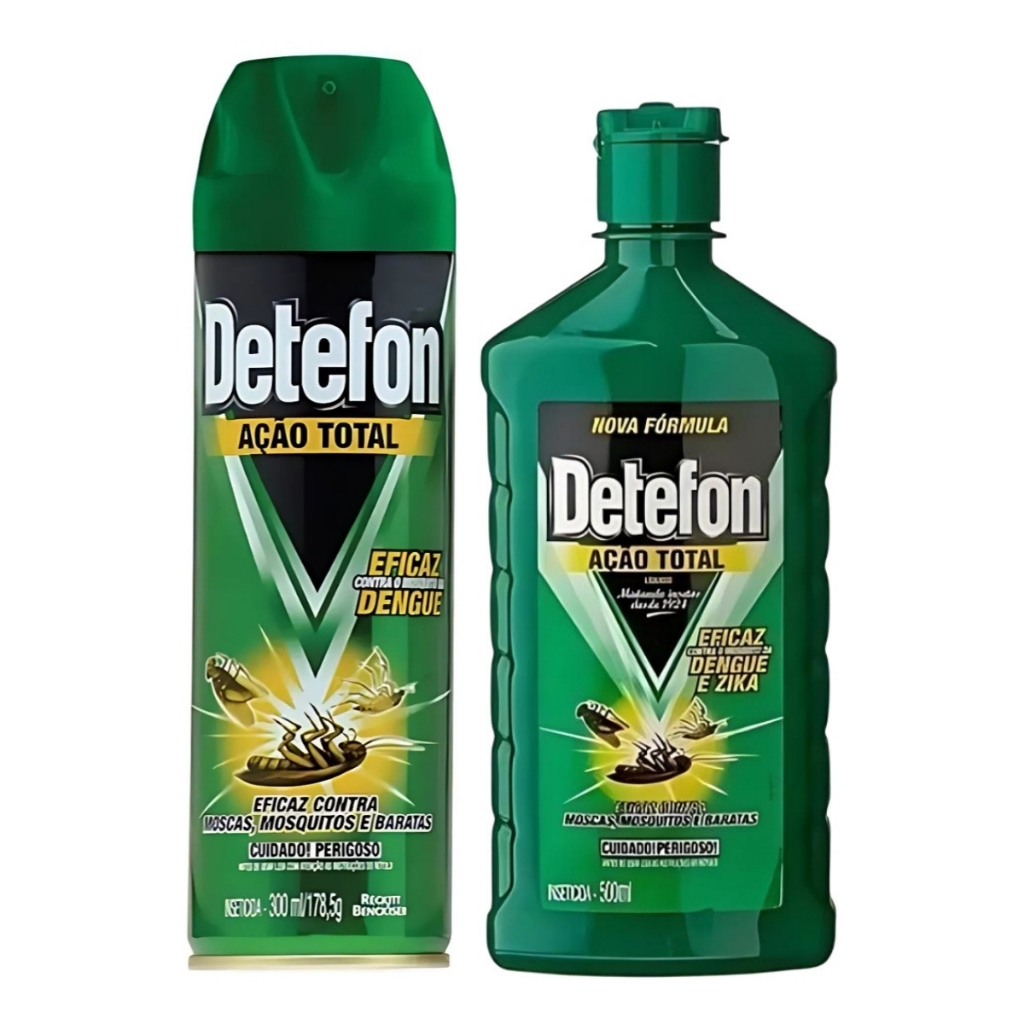 Kit 2 Inseticidas Ação Total Detefon 500ml + 300ml