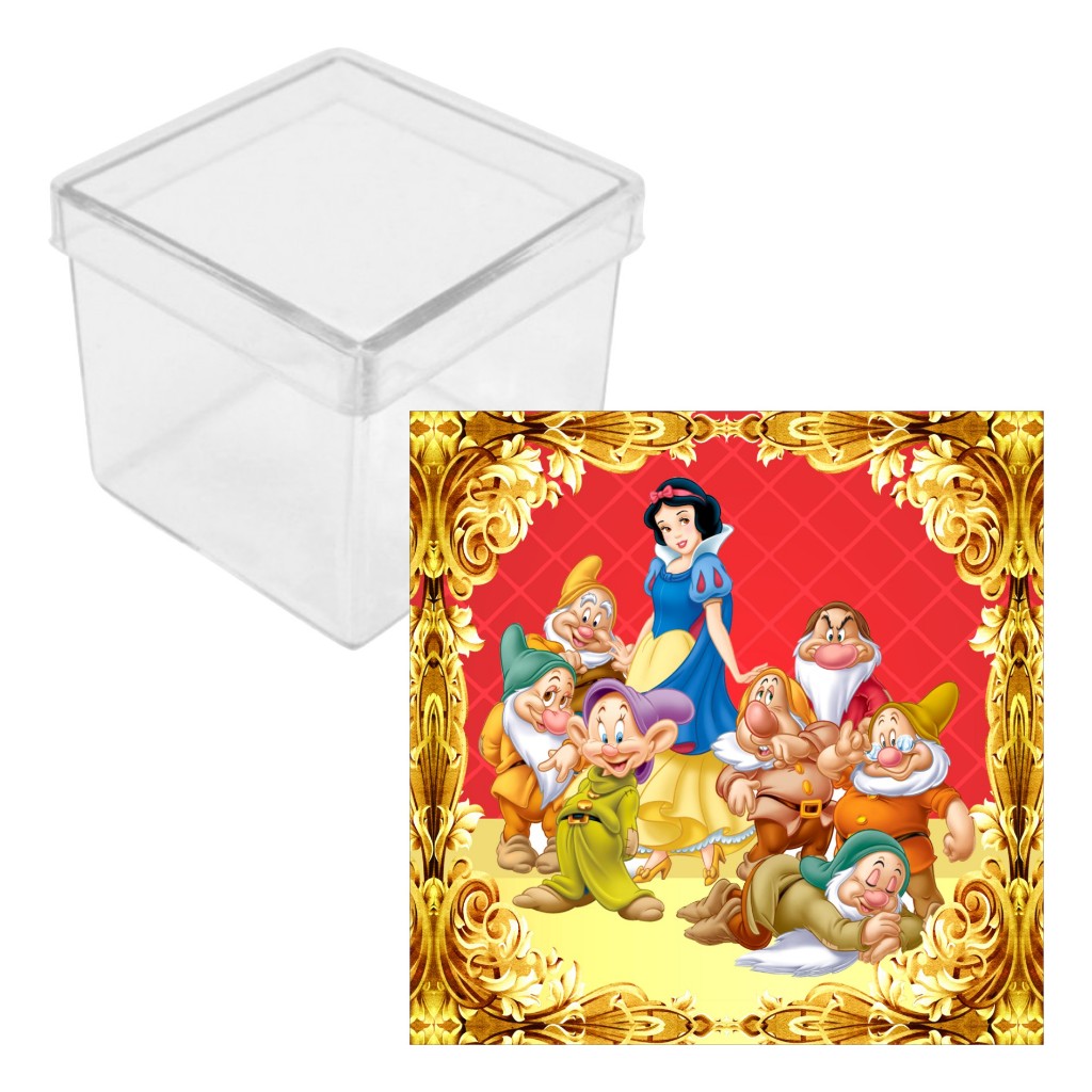Adesivo + Caixa Acrílica Branca de Neve  5cm - Acrílico Decoração Aniversário Lembrancinha