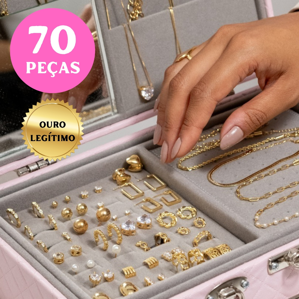 Kit Semi Joias 70 Peças Alto Padrão Revenda Atacado (Não vem Maleta) Banhado em Ouro 18k