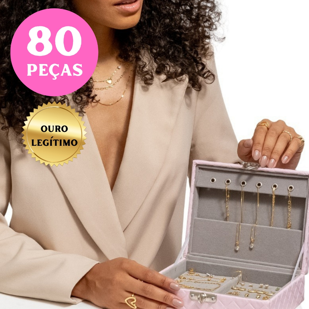 Kit Semi Joias de Alto Padrão 80 Peças Revenda Atacado (Não vem Maleta) Banhado em Ouro 18k