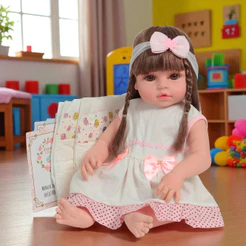 Boneca Bebê Reborn Menina Realista Cabelo Castanho + Itens
