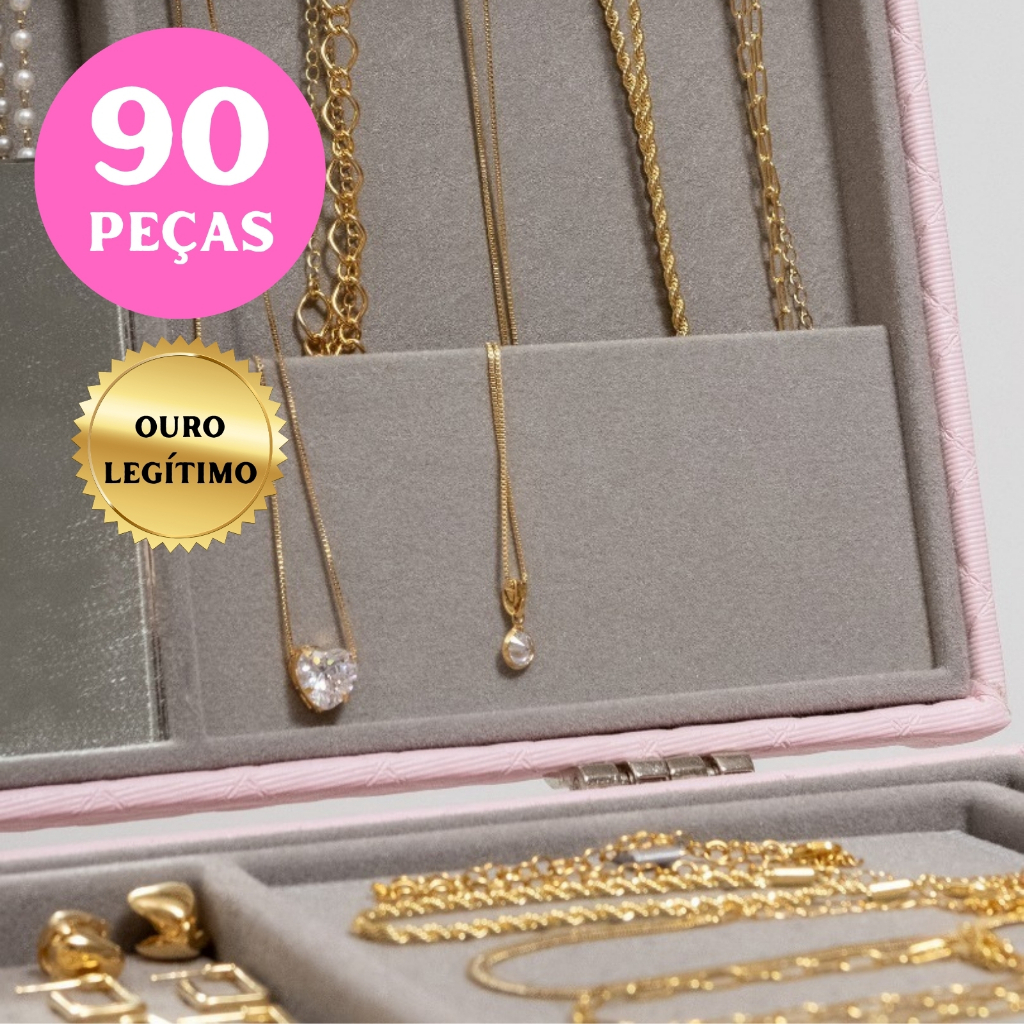 Kit Semi Joias de Alto Padrão 90 Peças Revenda Atacado (Não vem Maleta) Banhado em Ouro 18k