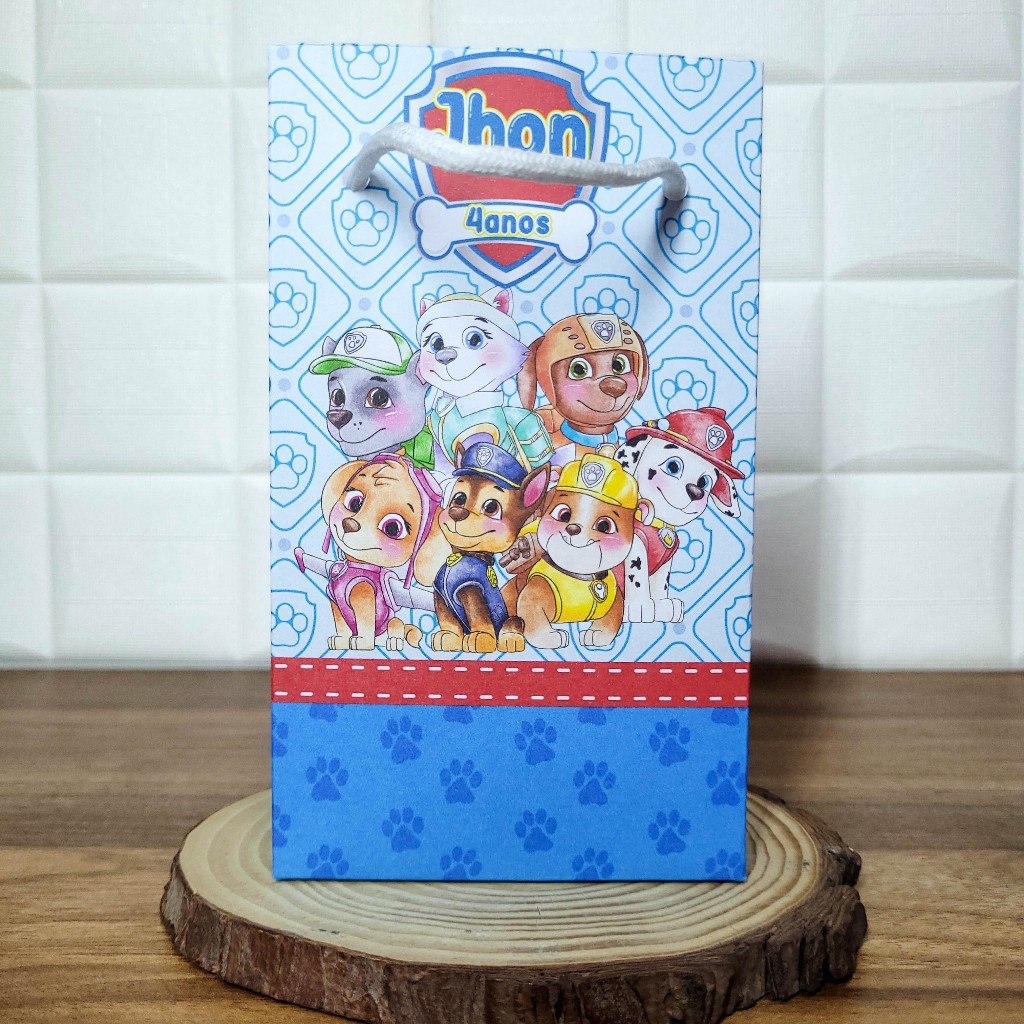 Sacolinha (P) Personalizada Lembrancinha Patrulha Canina Azul Aquarela.