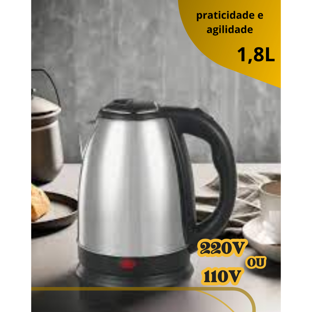 Chaleira Elétrica Térmica Bule Com Tampa Inox 1,8L 110/220V