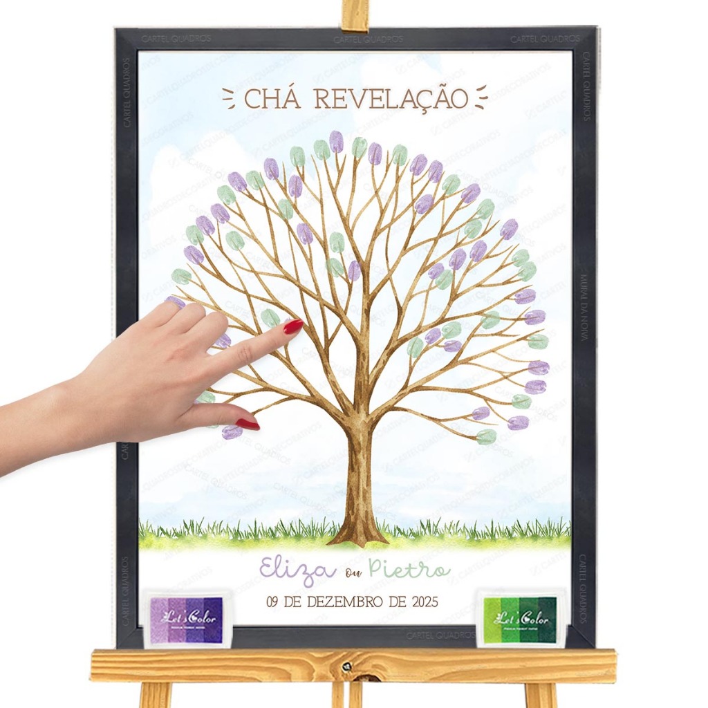 Quadro de Digitais Chá Revelação Ursinho Menino ou Menina