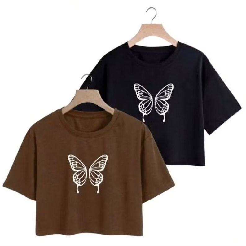 Kit Blusinha Cropped Feminino Borboleta Estiloso e Confortável em Algodão