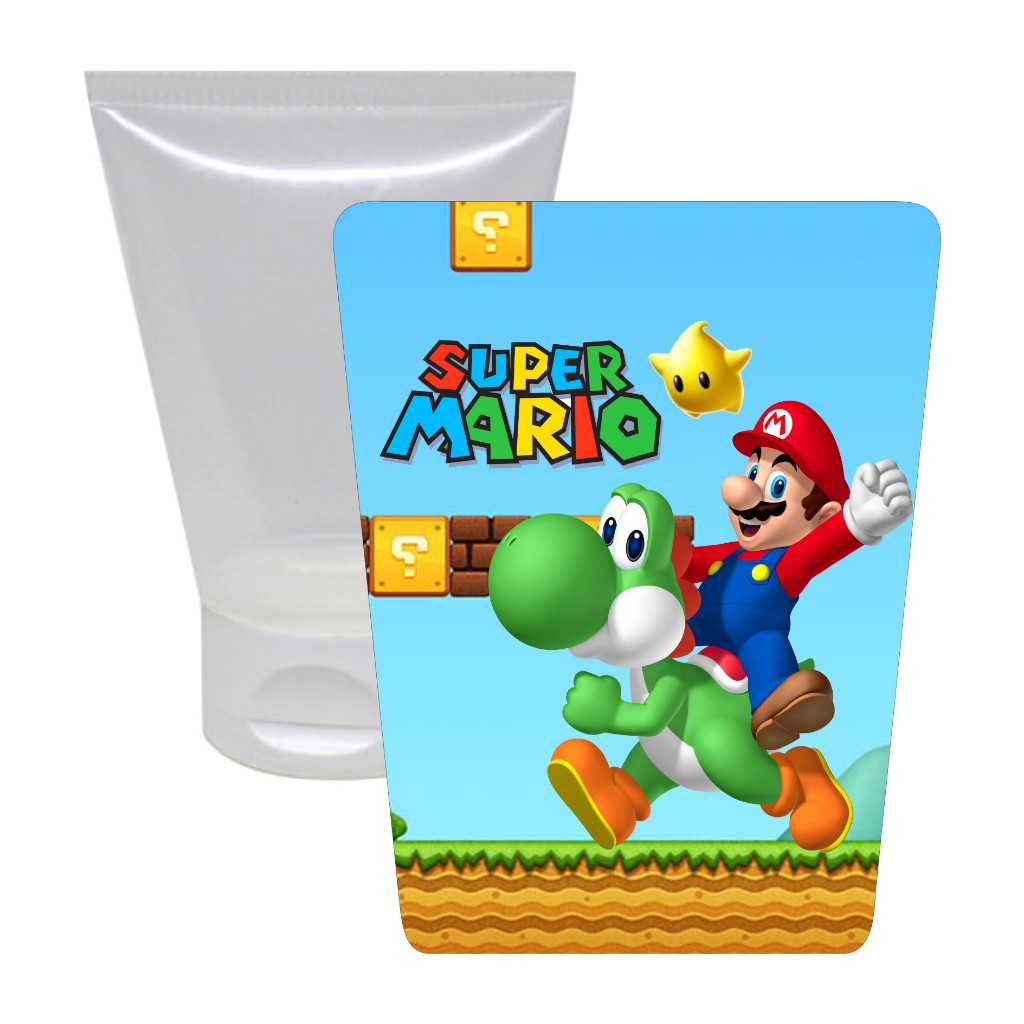 Bisnaga 30ml + Adesivo Mario Bros VÁRIAS CORES - Lembrancinha Festa Brigadeiro Álcool Gel