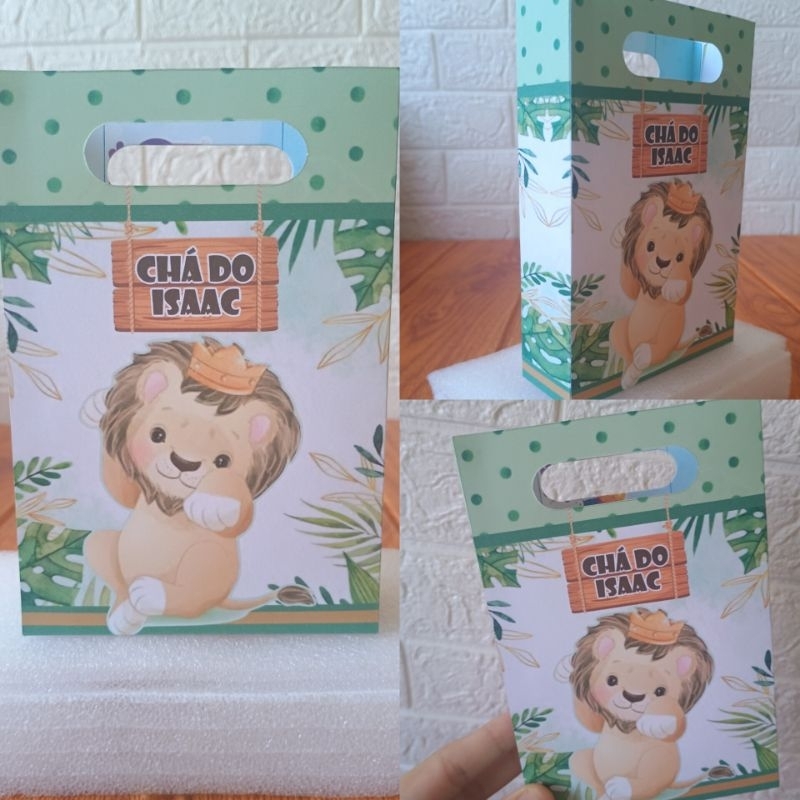 PEGUE E MONTE- Sacolinha PP Personalizada Leão Leãozinho Verde para aniversário/ Decoração, Lembrancinha/ Festa