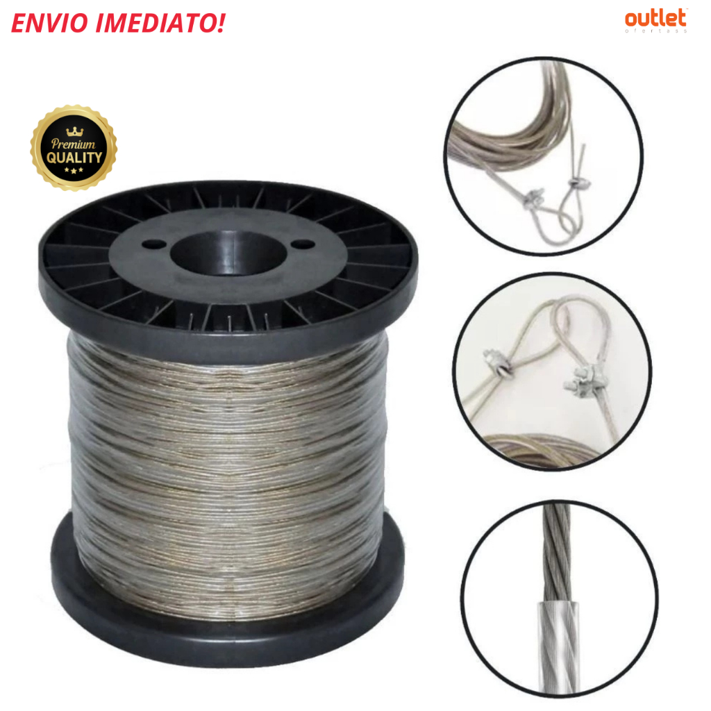 Bobina Com 100 Metros Cabo De Aço Reforçado e Revestido Varal e Multiuso