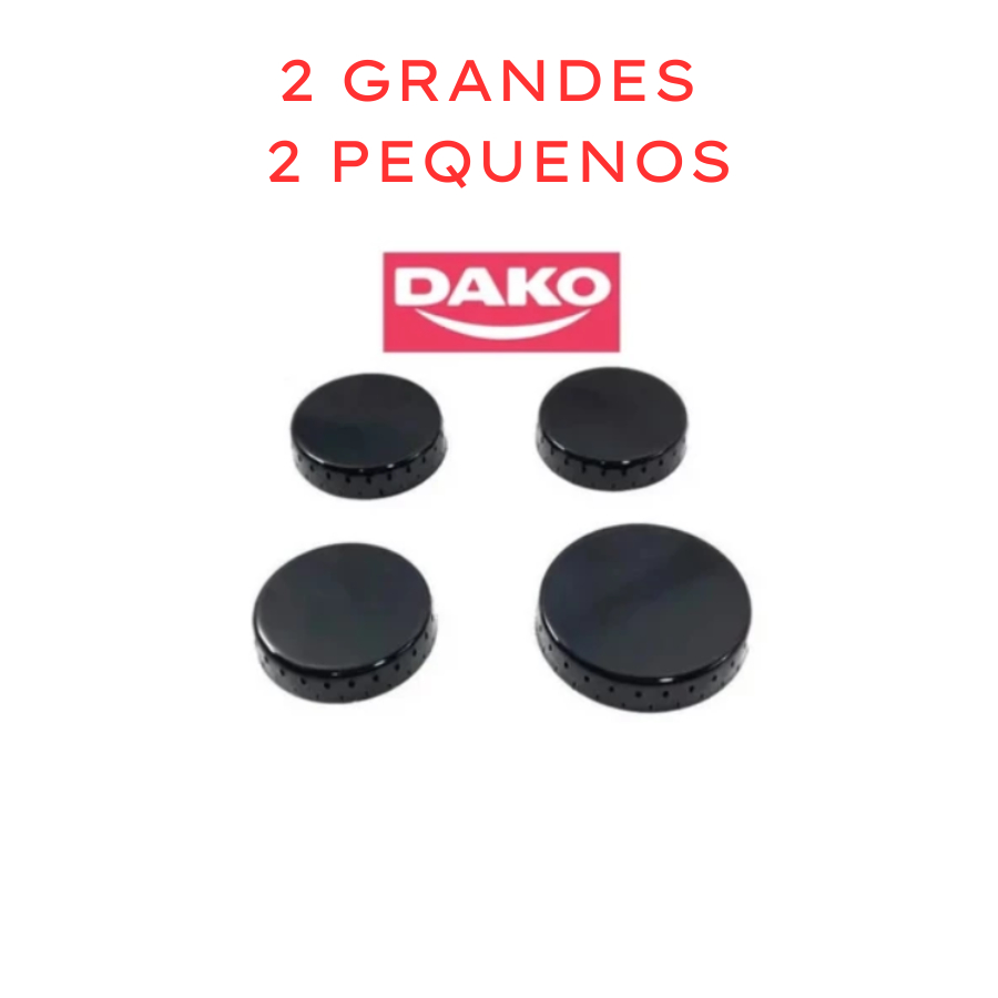 4 Espalhadores Tampinhas para Boca de Fogão Dako, Continental e Consul 2 Pequenas 6cm / 2Grande 7,3cm