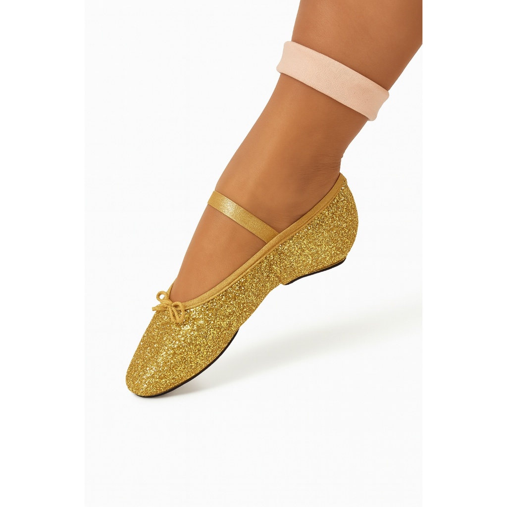 Sapatilha Ballet Meia Ponta Glitter Preta Branca Dourada