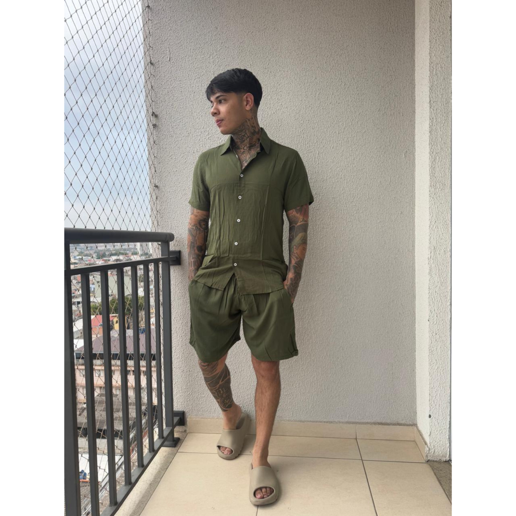 Conjunto Masculino Macio Liso Camisa E Shorts Adulto Praia em Oferta na Shopee