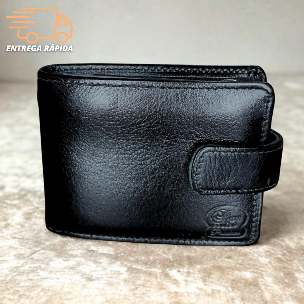 Carteira Masculina Couro 100% legítimo com Porta Cartão e bolso secreto Carteira Mascolina