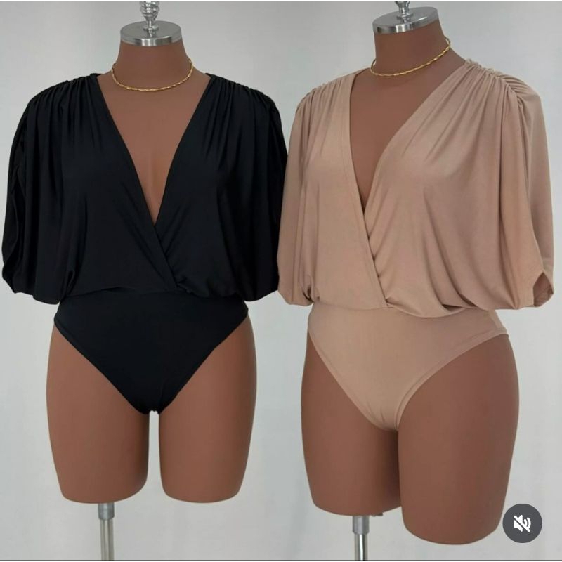 Body Feminino Manga Bufante Plus Size Transpassado Decote V Elegante Festa Casual