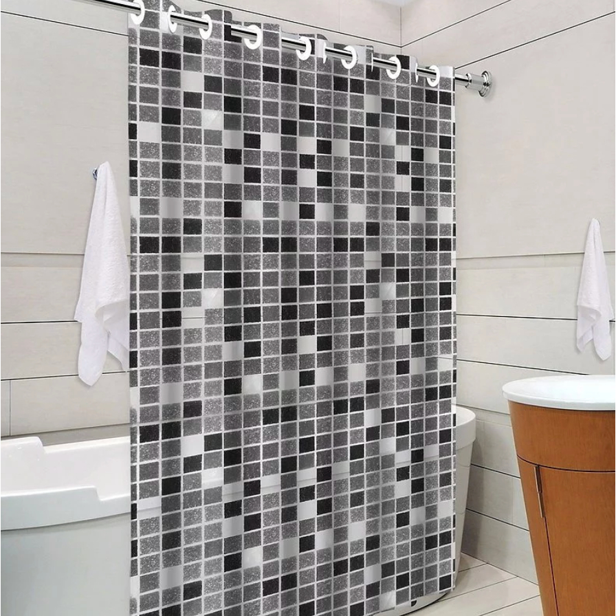 Cortina de Box Pastilha Verde e Preta c/ ilhós - Anti mofo 100% PVC - Envio em 24h