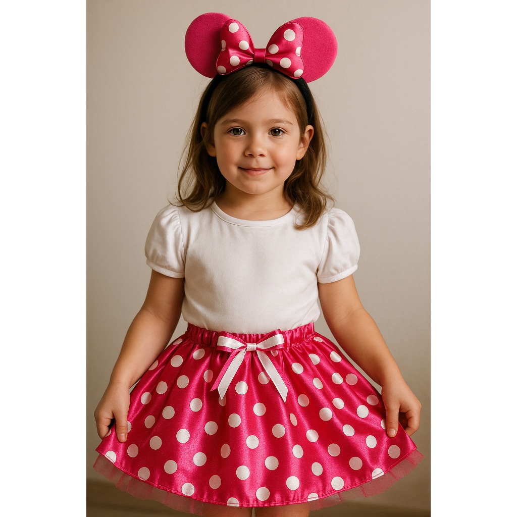 Conjunto Fantasia Carnaval Halloween Minnie Laço Grande Rosa - NAO ACOMPANHA A CAMISETA