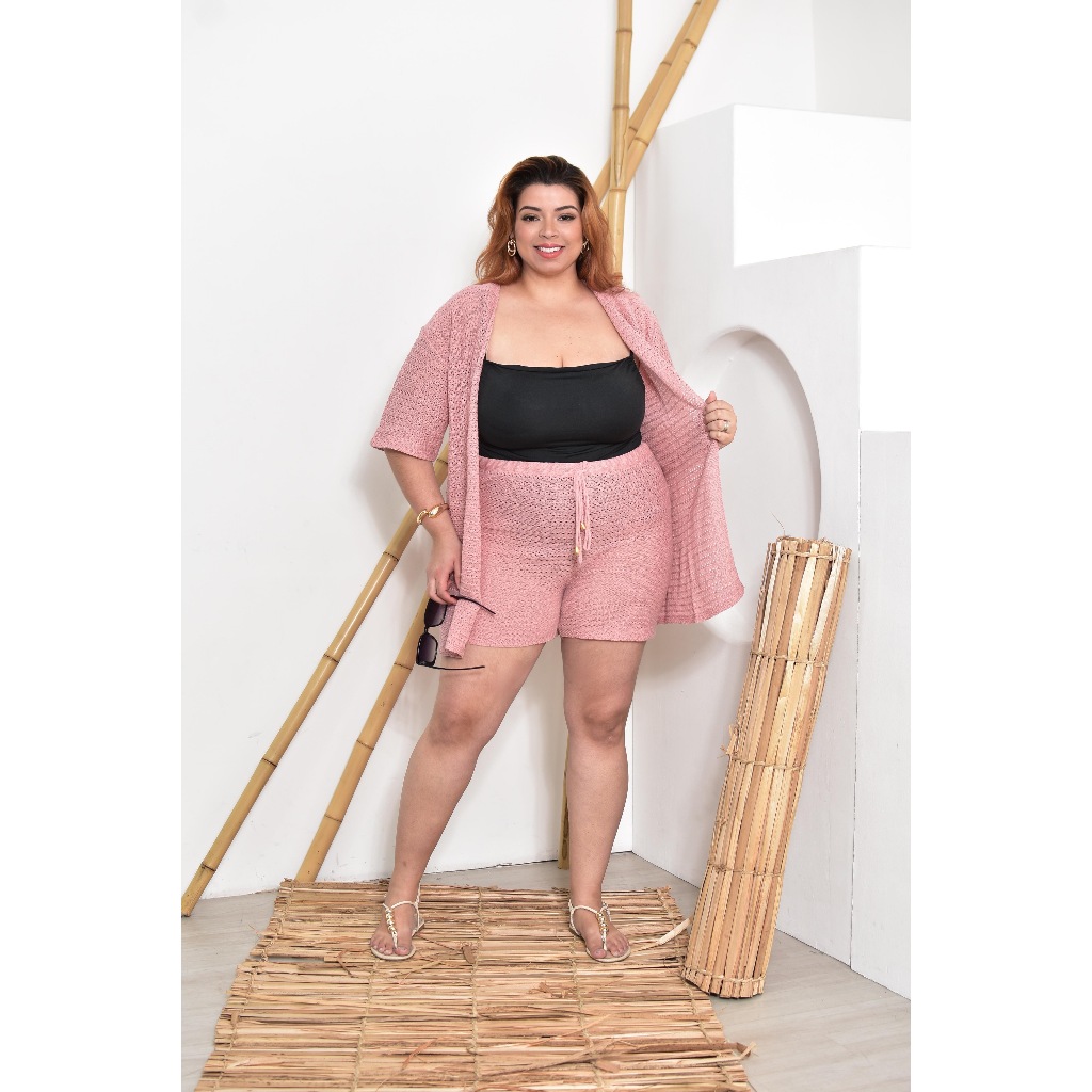 Short Feminino Saída de Praia em Tricot Linha Verão Plus Size