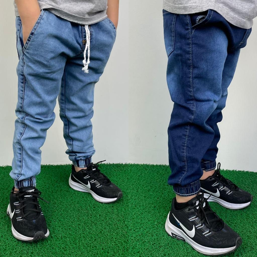 Kit 2 Calças Jogger Bebê Infantil Juvenil - Calça de criança jeans apertada da moda 2 ao 16 em Oferta na Shopee