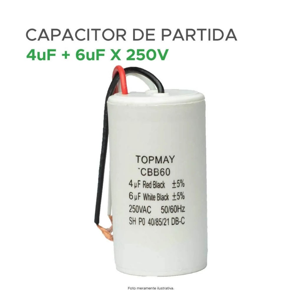 Capacitor Duplo Partida de Ventilador 4uF + 6uF x 250 VAC - Compatível c/ Ventisol Spirit e Outros.