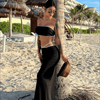 Praia Saia Longa e Top Faixa com Amarração Costas - Look Verão 2026 Tendência Feminina em Oferta na Shopee