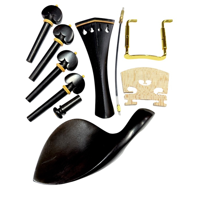 Kit Montagem VIOLA 4/4 Ébano Hill Coração Premium Completo + Cavalete de Brinde Ajuste para Luthier