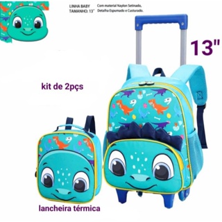 Kit Mochila De Rodinhas Escolar Menino Dinossauro De 1 As 5 Anos Cor Verde 4957 em Oferta na Shopee