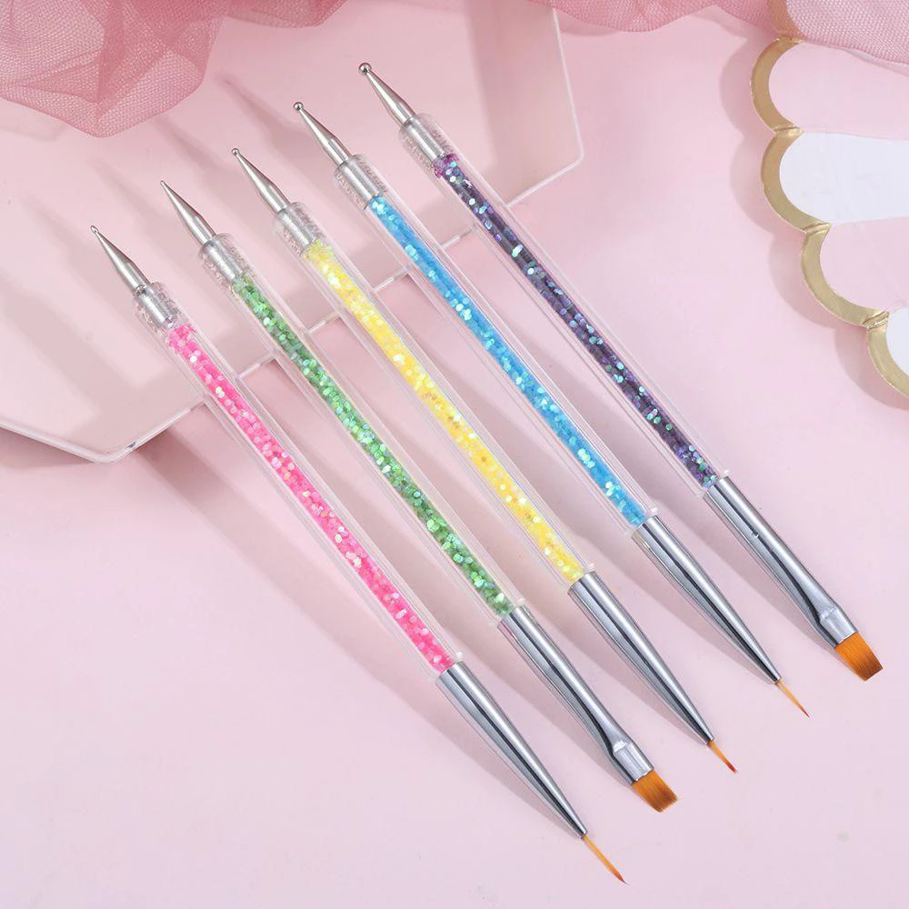 Kit 5 Pincéis e Boleadores 2 Em 1 Ponta Dupla Decoração de Unhas Nail Art Pontilhismo Manicure  Arte Sedução