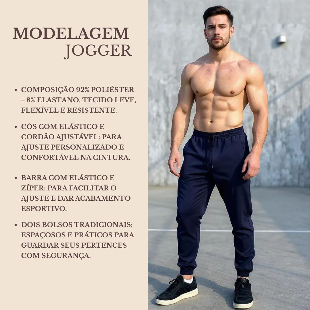 Calça Jogger Masculina Tactel com Elastano Confortável para Treino do P ao GG